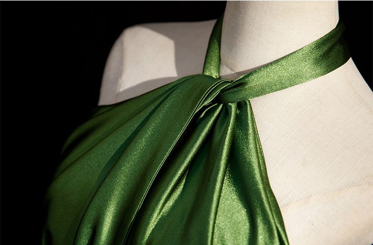 Modest Simple Green Split Front Evening Dresses A-Line Princess Prom Gown S6949