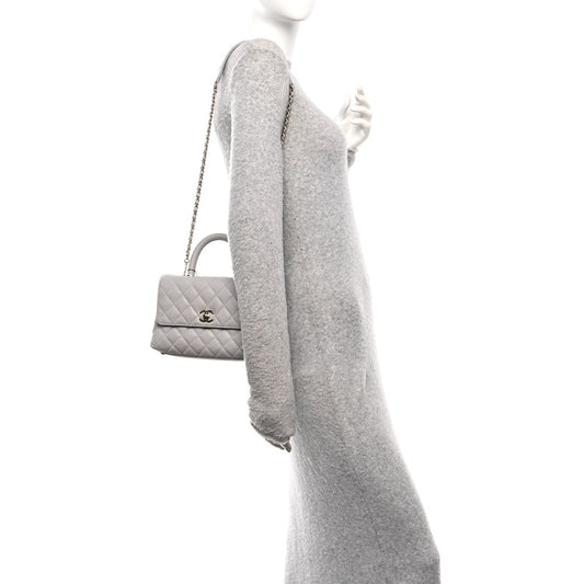 Caviar Quilted Mini Coco Handle Flap Light Grey