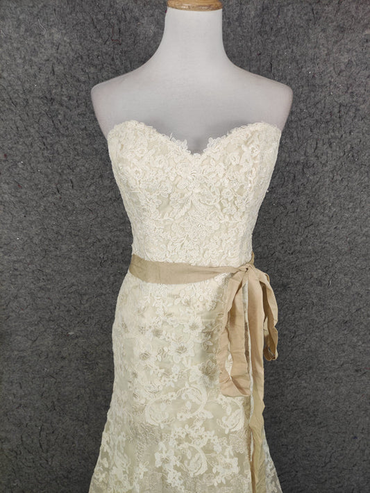 Elegant Champagne Off-White Sweetheart Neck Lace Train Prom Dress Evening Dress P4647