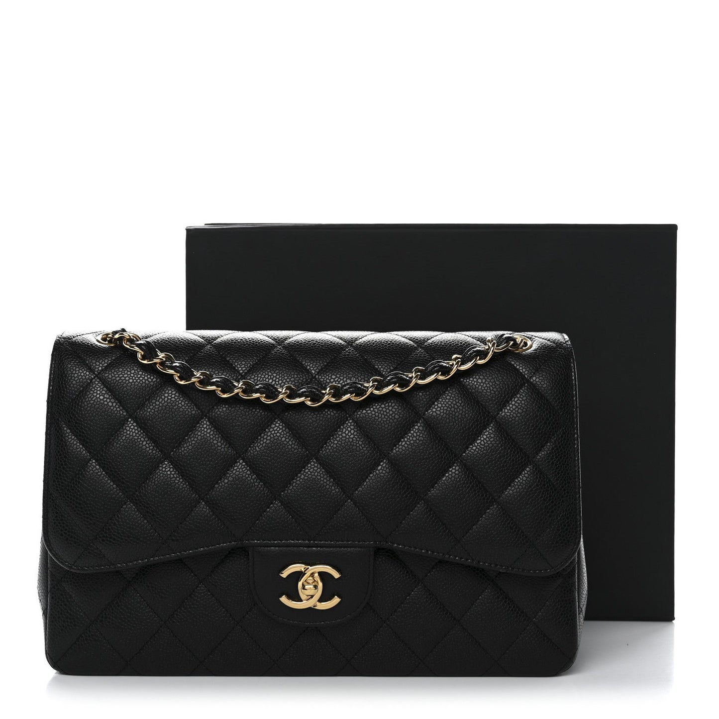 Caviar Quilted Jumbo Double Flap Black