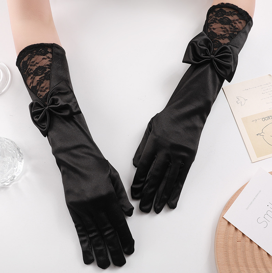 Stage performance long bow lace gloves satin wedding dress bride etiquette performance S6256