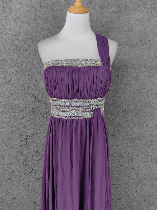 Charming Purple One-Shoulder Square Neck Rhinestone Beaded Chiffon Long Prom Dress Evening Dress P4669