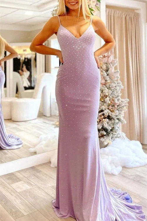 omberprom Mermaid Evening Dress Tie Back Light Blue Long Prom Dress