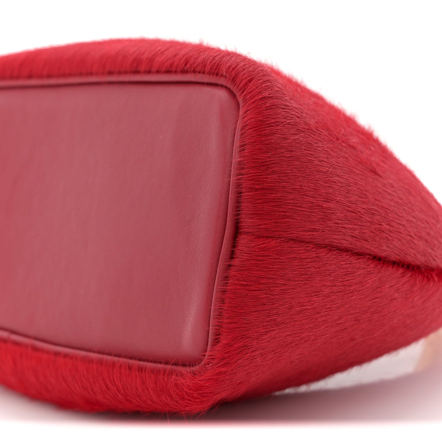 Pony Hair Le Petit Calino Ring Top Handle Bag Red