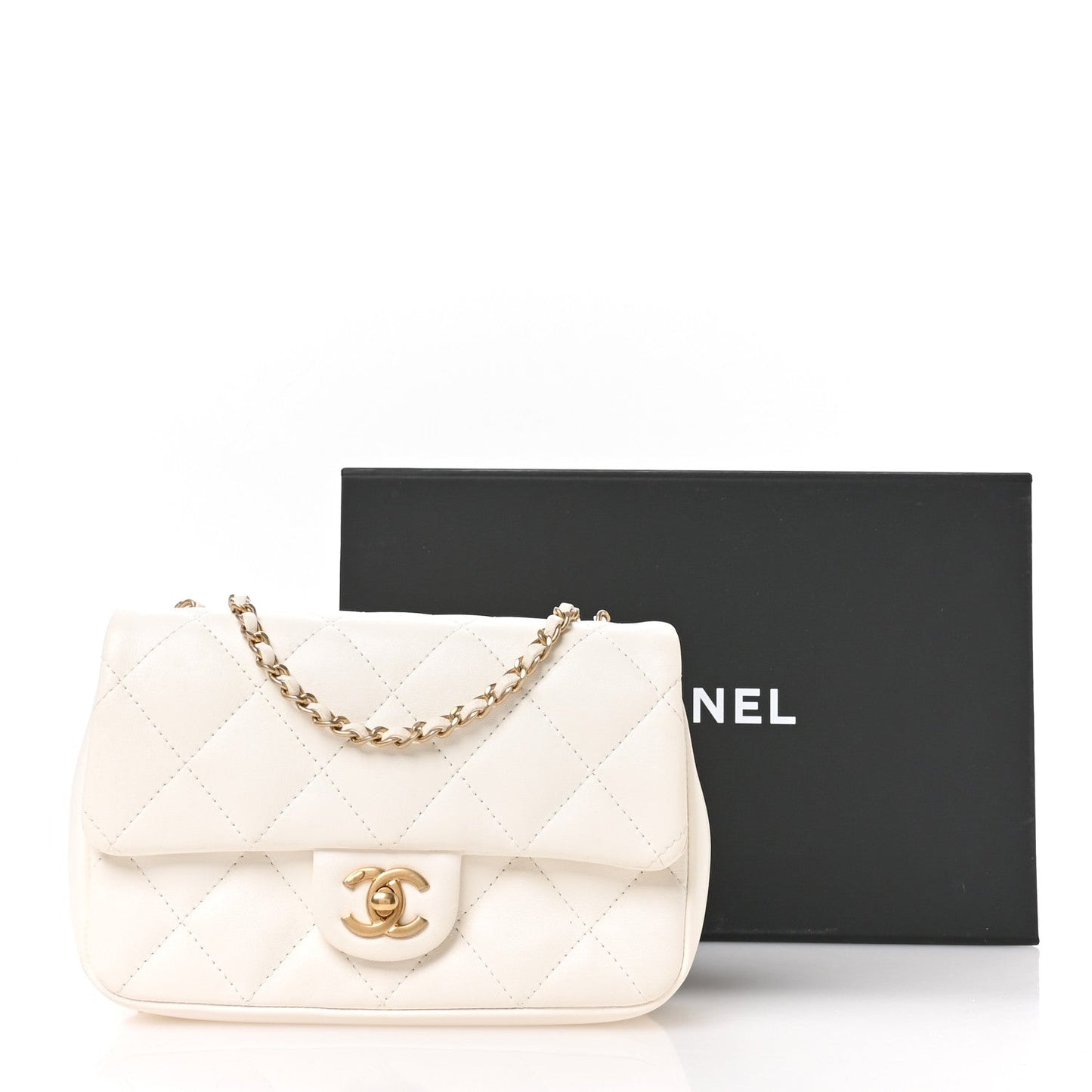 Lambskin Quilted Mini Heart Charms Flap White