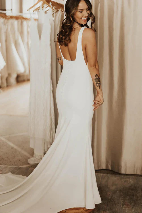omberprom Elegant Long Square Neck Mermaid Wedding Dress
