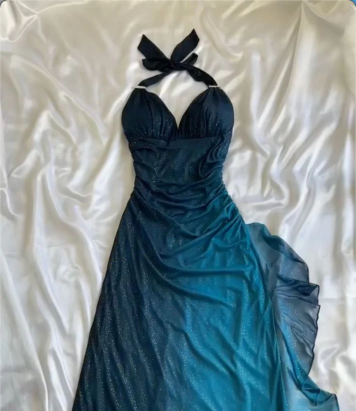 Charming Halter Ombre Green Chiffon Long Prom Dress Party Evening Gown cc1399
