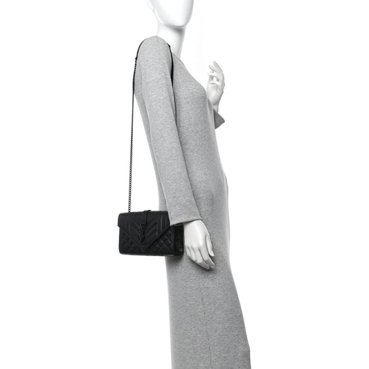 Grain De Poudre Textured Mixed Matelasse Triquilt Small Monogram Monochrome Satchel Black