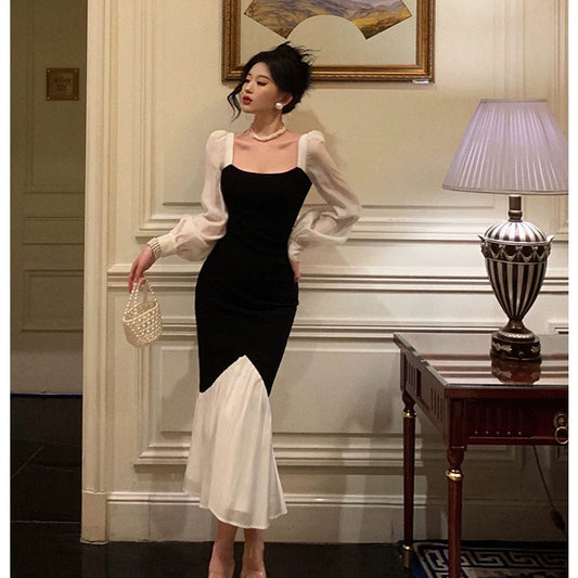 Square neck splicing dress new style party dress S5666