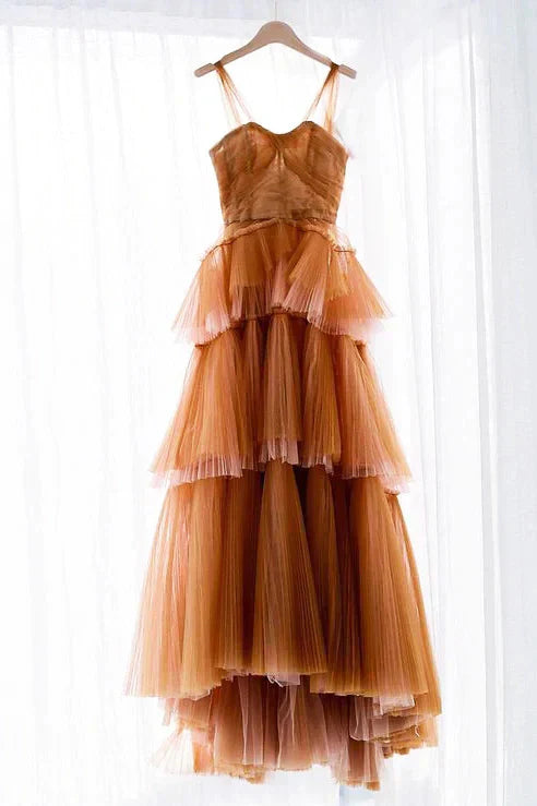 Vintage Elegant A-Line Tiered Prom Dress Long Sweetheart Evening Dress Chiffon Formal Dress TP4578