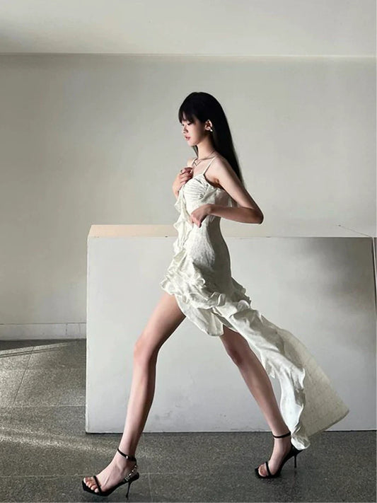 Irregular sexy ruffled dress for women new summer style fairy long dress S5866