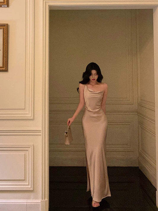 new style slit satin long dress party dress S5704
