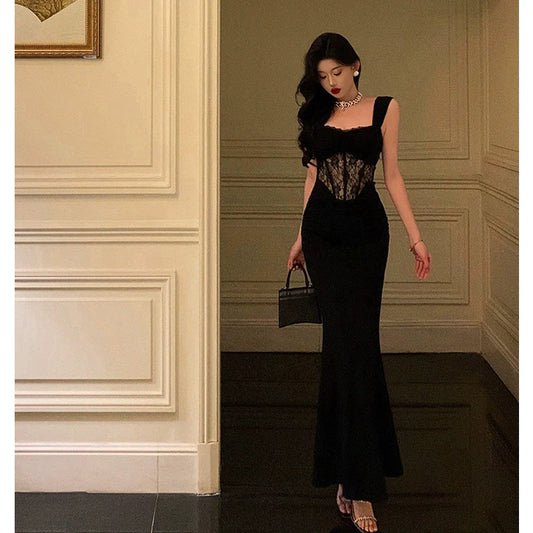 Lace splicing suspender dress summer new party dress S5637
