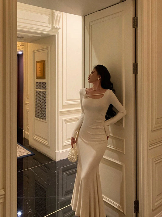 Flower long-sleeved dress for women new gentle mermaid long dress S5636