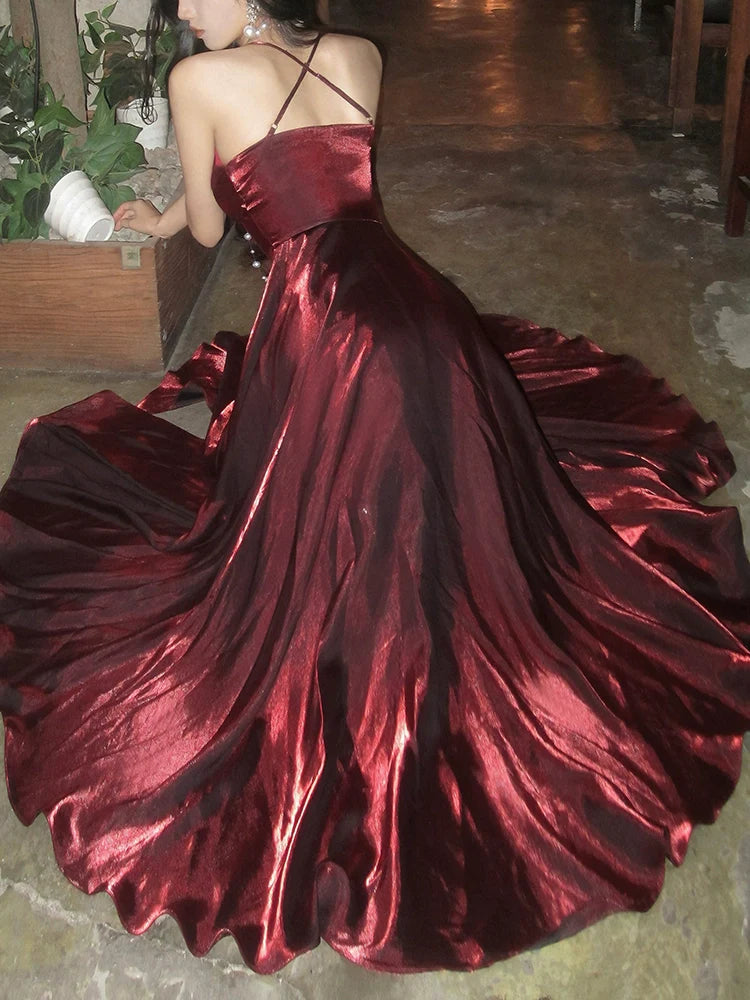 Burgundy elegant dress simple party dress S6092