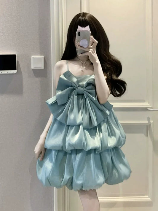 Bowknot suspender dress cute sweet princess party dress S5825