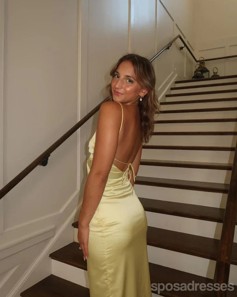 Sexy Yellow Mermaid Spaghetti Straps Long Party Prom Dresses Ideas Evening Gowns