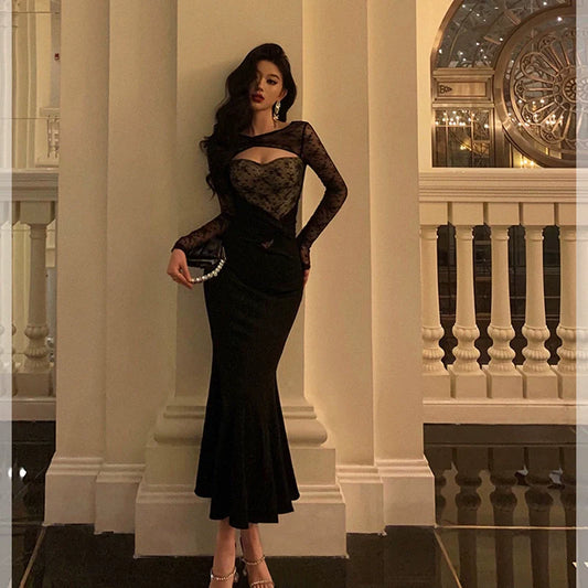 Sexy black lace dress for women new design mermaid party dress S5691