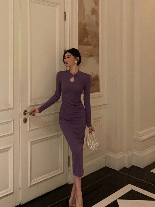 Purple cheongsam dress for women new style party dress S5620