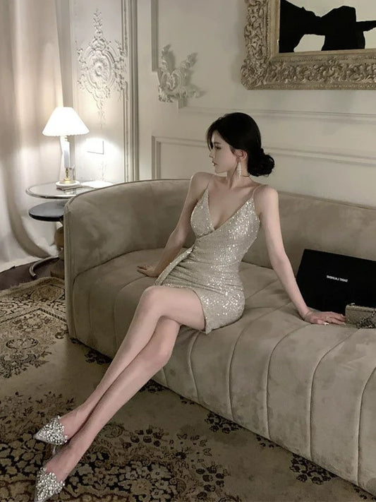 Birthday party dress luxury sequin suspender dress S5824