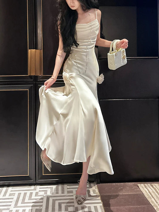 Satin pleated dress mermaid long party dress evening dress S6205