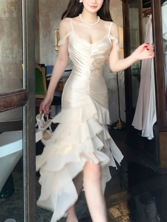 ruffled evening dress design party dress S6136