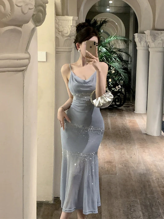Birthday party dress luxury mermaid suspender dress S5842