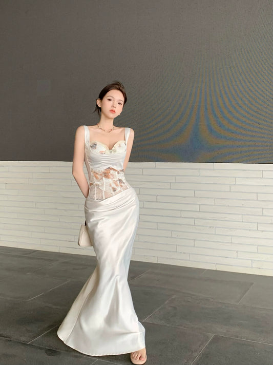 Two piece sleeveless dress for women long party dress S5905