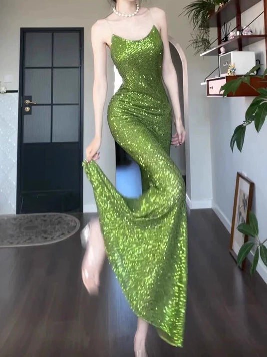 banquet evening dress Christmas outfit sequin green mermaid dress S5772