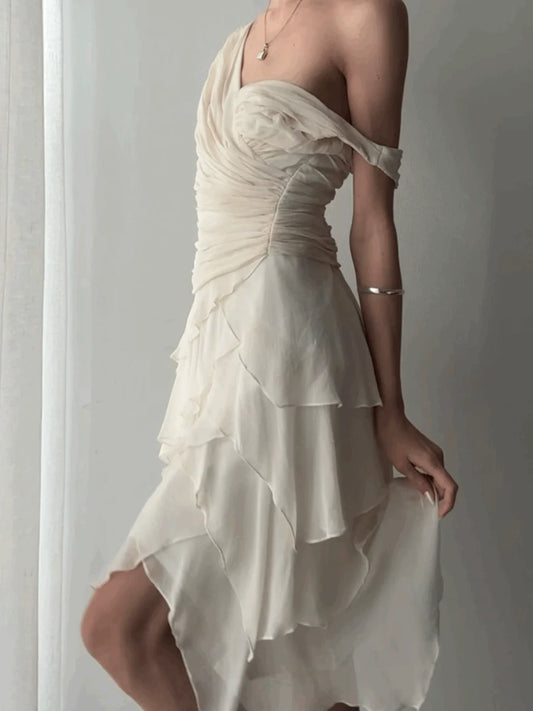 V-neck evening prom dress ruffled party dress S6148