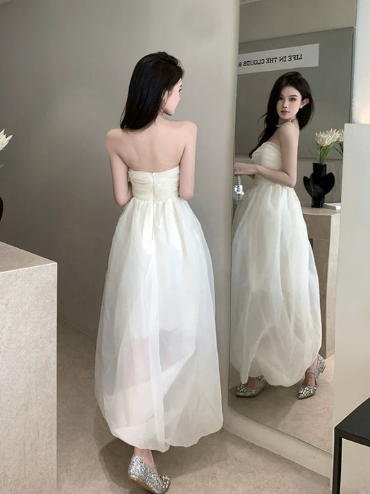 Mesh top dress for women long princess puffy dress S5778