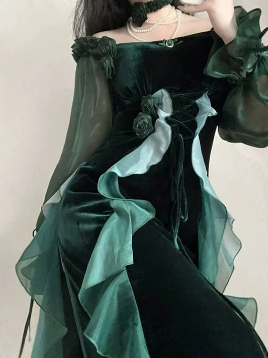 Emerald Rose Dress Halloween Costume Party Dress S5738