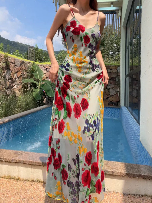 spaghetti straps flower dress new long party dress S6055