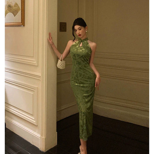 Chinese style cheongsam dress for women new retro slit long party dress S5643