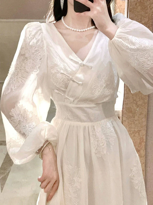 embroidery dress long sleeve evening party dress S5954