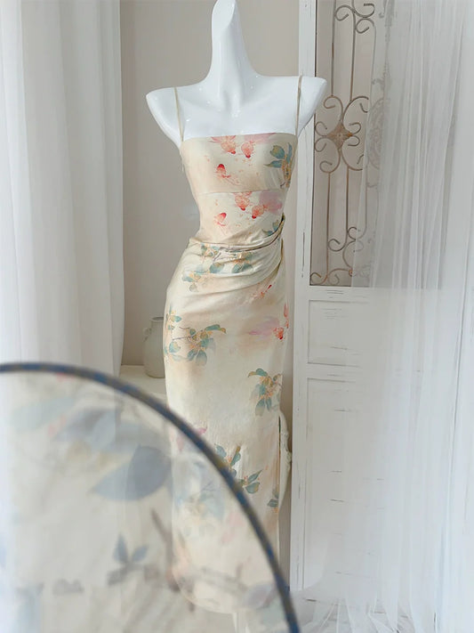 fashion suspender dress New style long party dress S6041