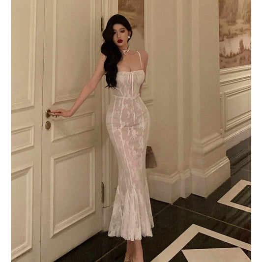 lace suspender dress summer new sexy mermaid long party dress S5635
