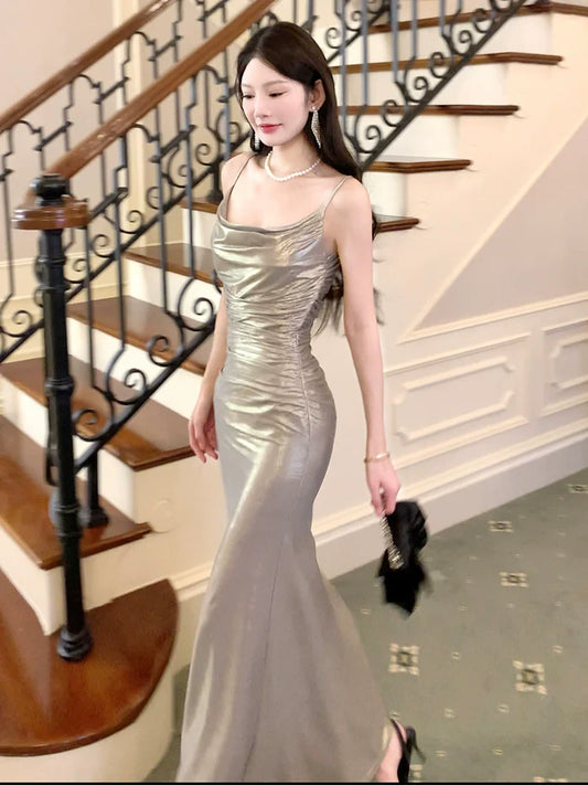 Birthday straps dress sexy long party dress S6013