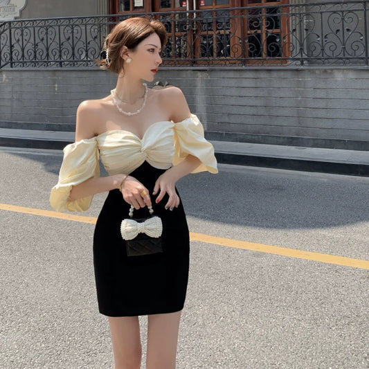 Sexy off shoulder puff sleeve dress S5833
