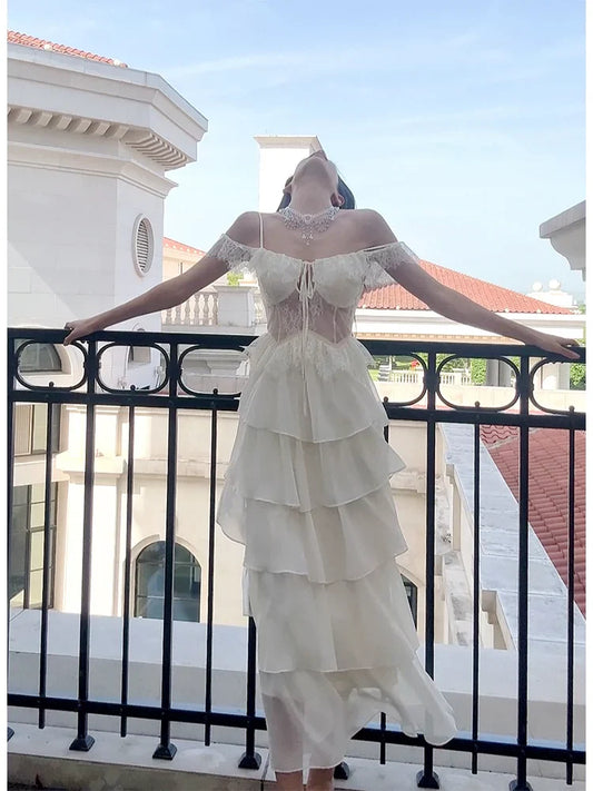 Retro lace seaside holiday dress long party dress evening dress S6203