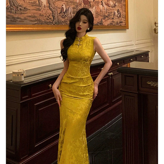New Chinese jacquard cheongsam dress for women new style national style retro party dress S5686