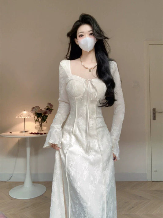 White lace dress for women ankle length party dress S5876