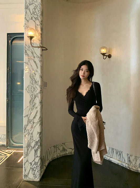 lace long-sleeved mermaid dress women's party dress S5722