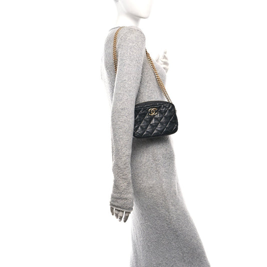 Lambskin Quilted Mini Pillow Crush Camera Case Black