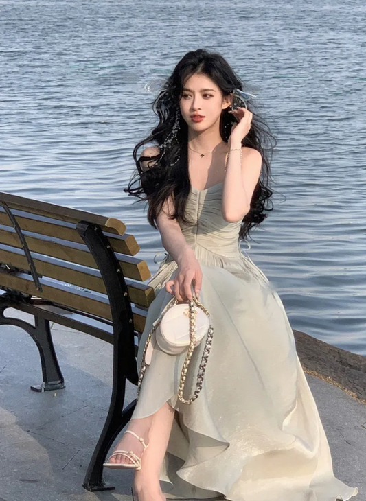 Casual Summer Spaghetti Strap Midi Dress Elegant Sleeveless Prom Party Dress S5393