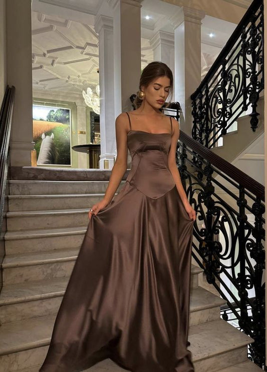A Line Long Prom Dress, Chocolate Party Dress S5273
