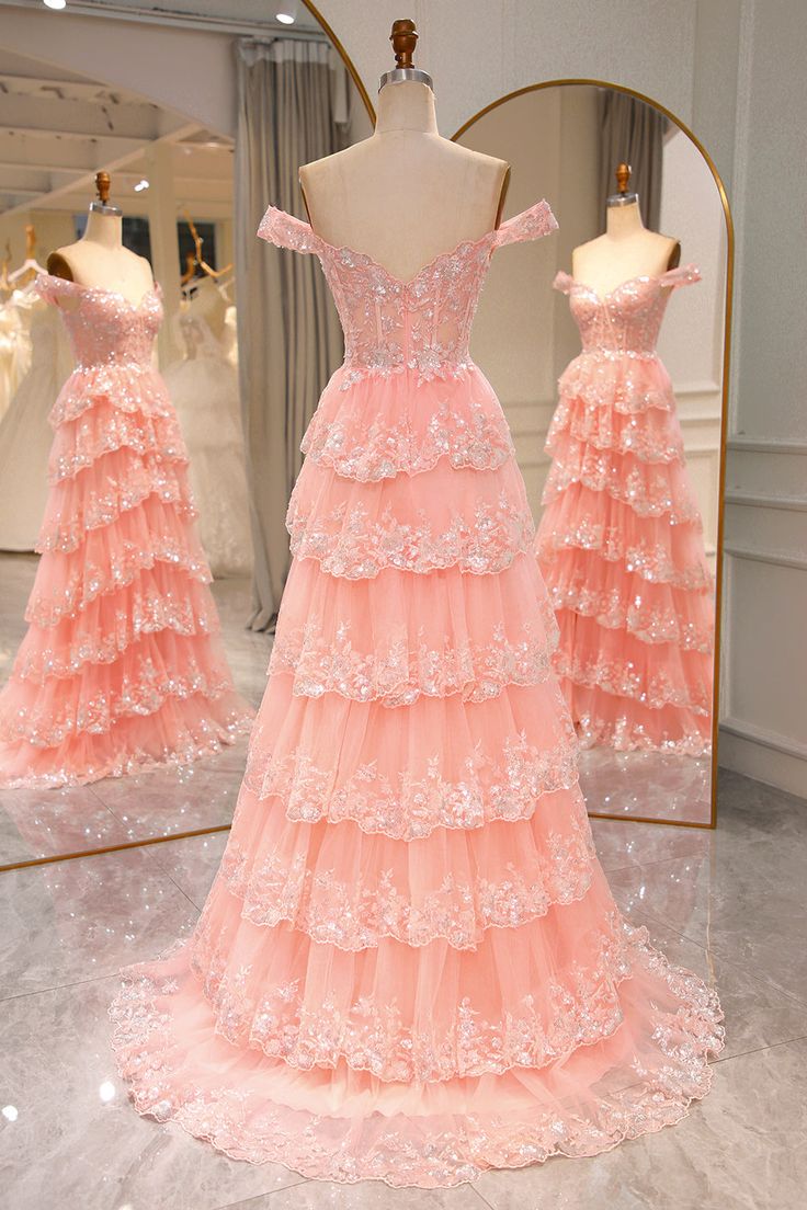 Sparkly A-Line Off The Shoulder Long Prom Dress with Appliques And Split S5122