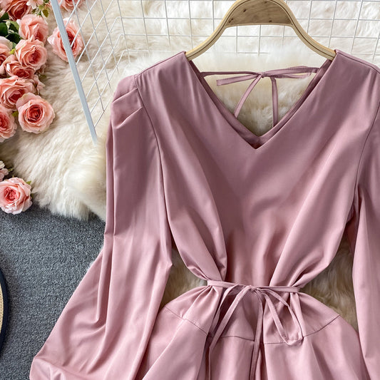 Cute V Neck Long Sleeve Dress Fashion Dress S4948