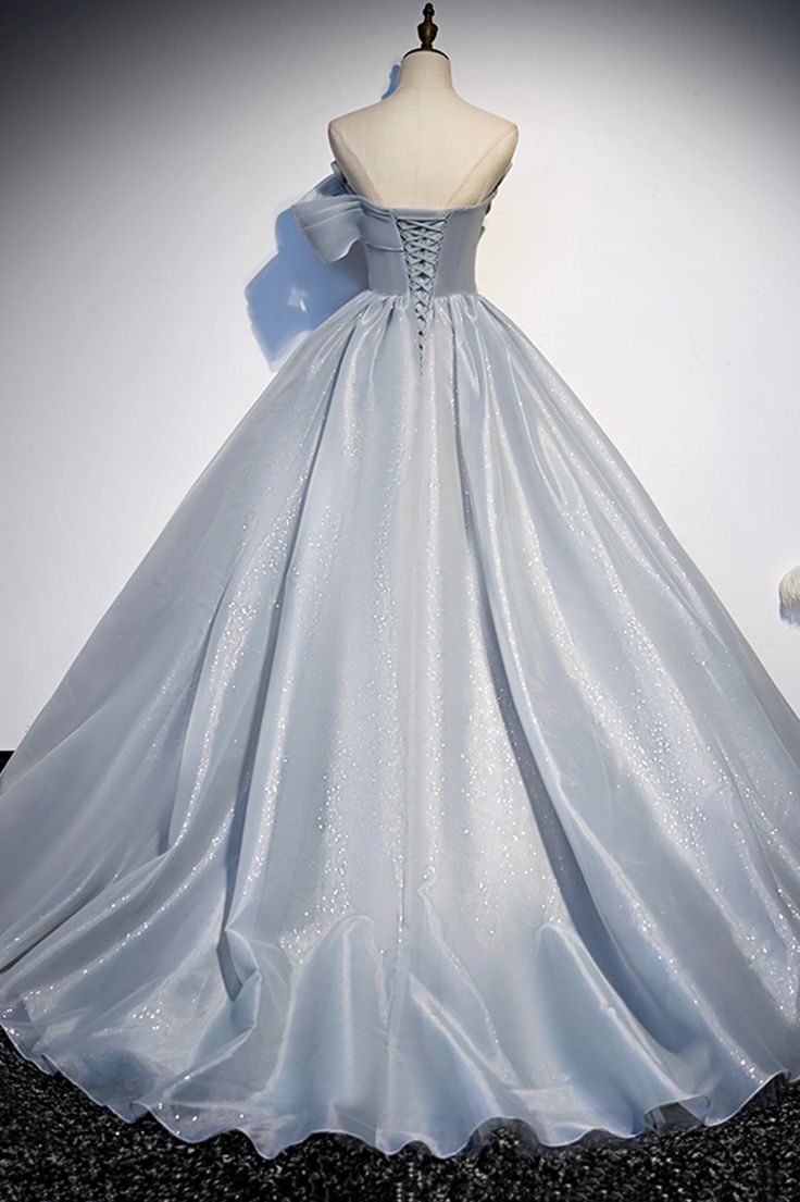 Gray Tulle Long A-Line Prom Dress, Gray Strapless Formal Evening Gown S5383