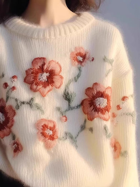 apricot embroidered pullover knitted sweater jacket for women new style S5050